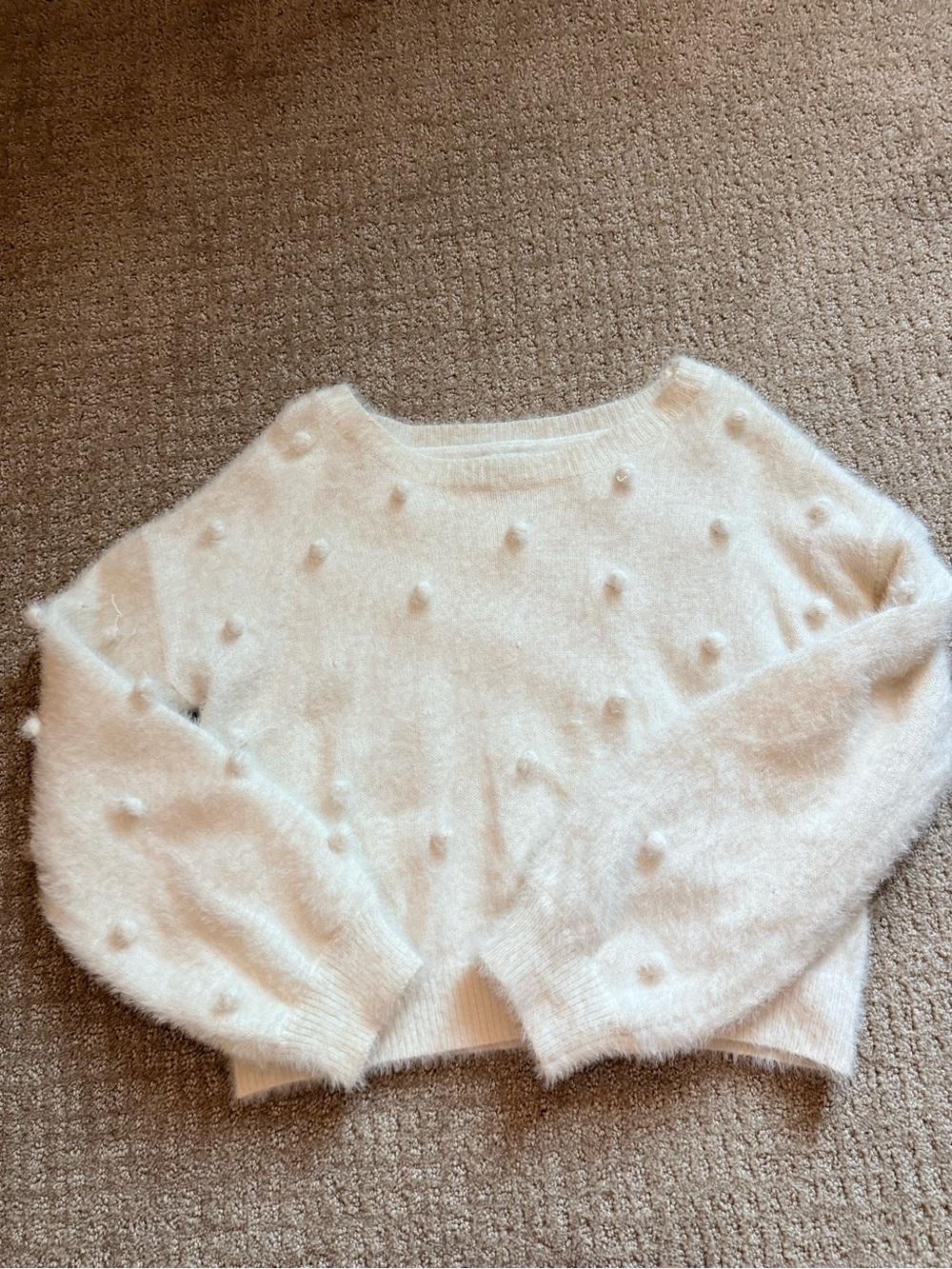 Women’s White Pom Pom Sweater, Small